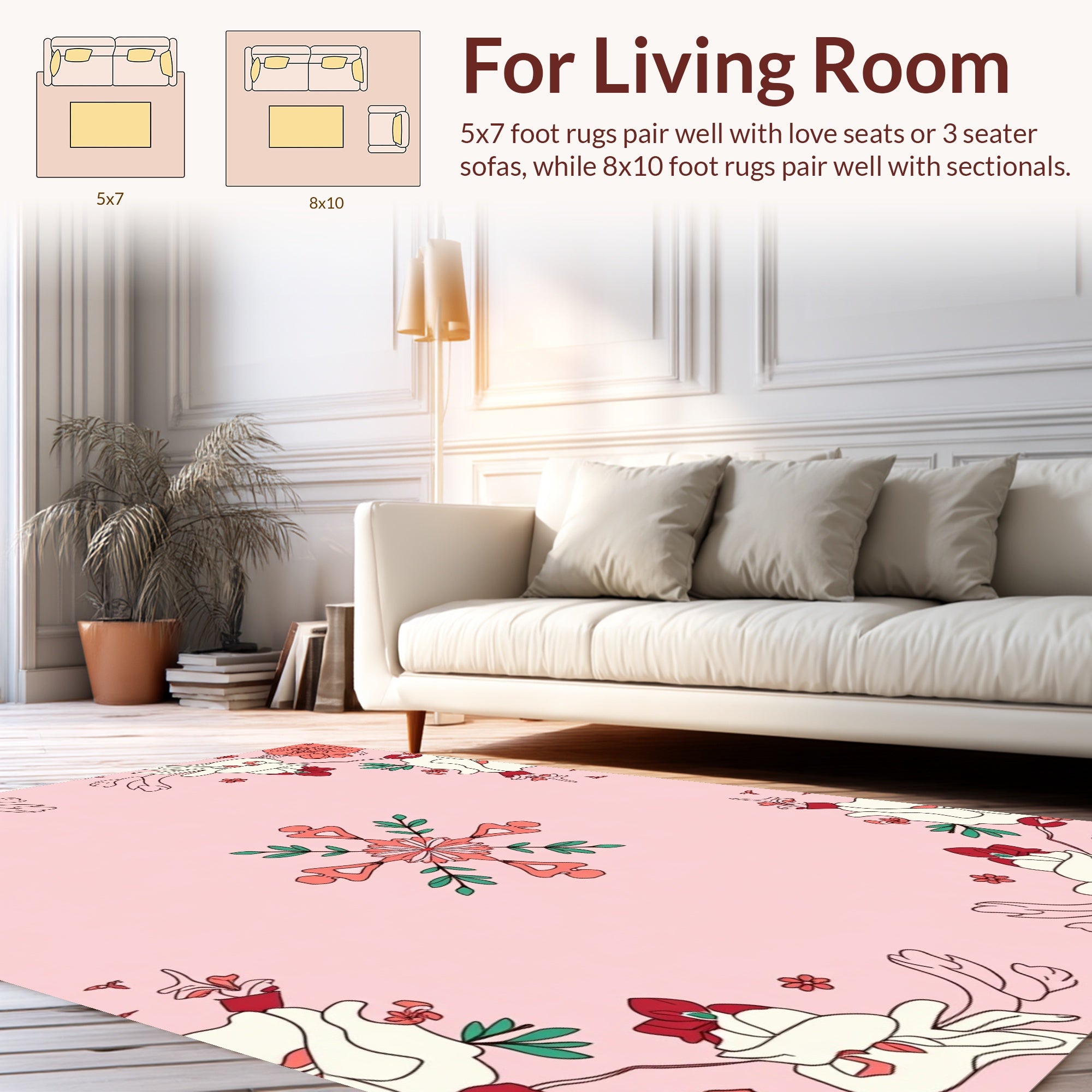 Coral Cream Floral Frame Rug