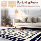 Navy Cream Geometric Maze Pattern Rug