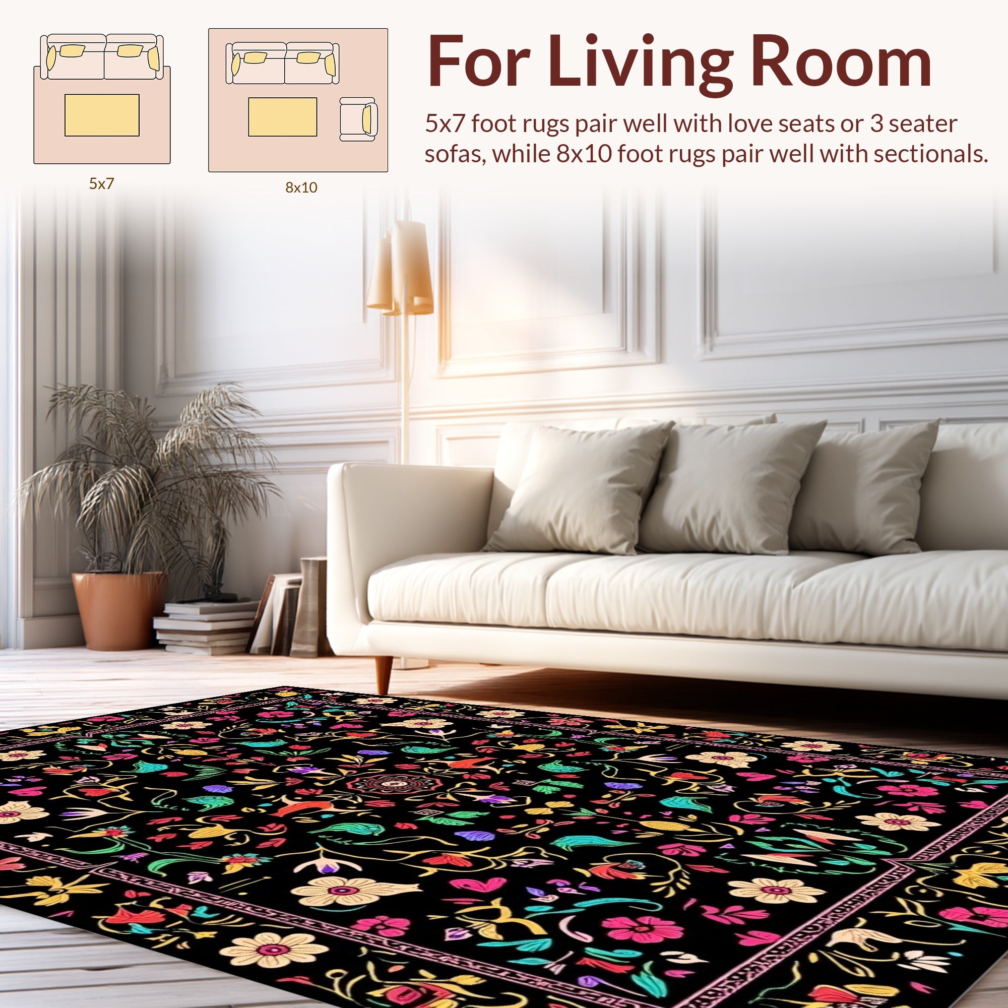 Vibrant Floral Whimsical Tapestry Design Rug