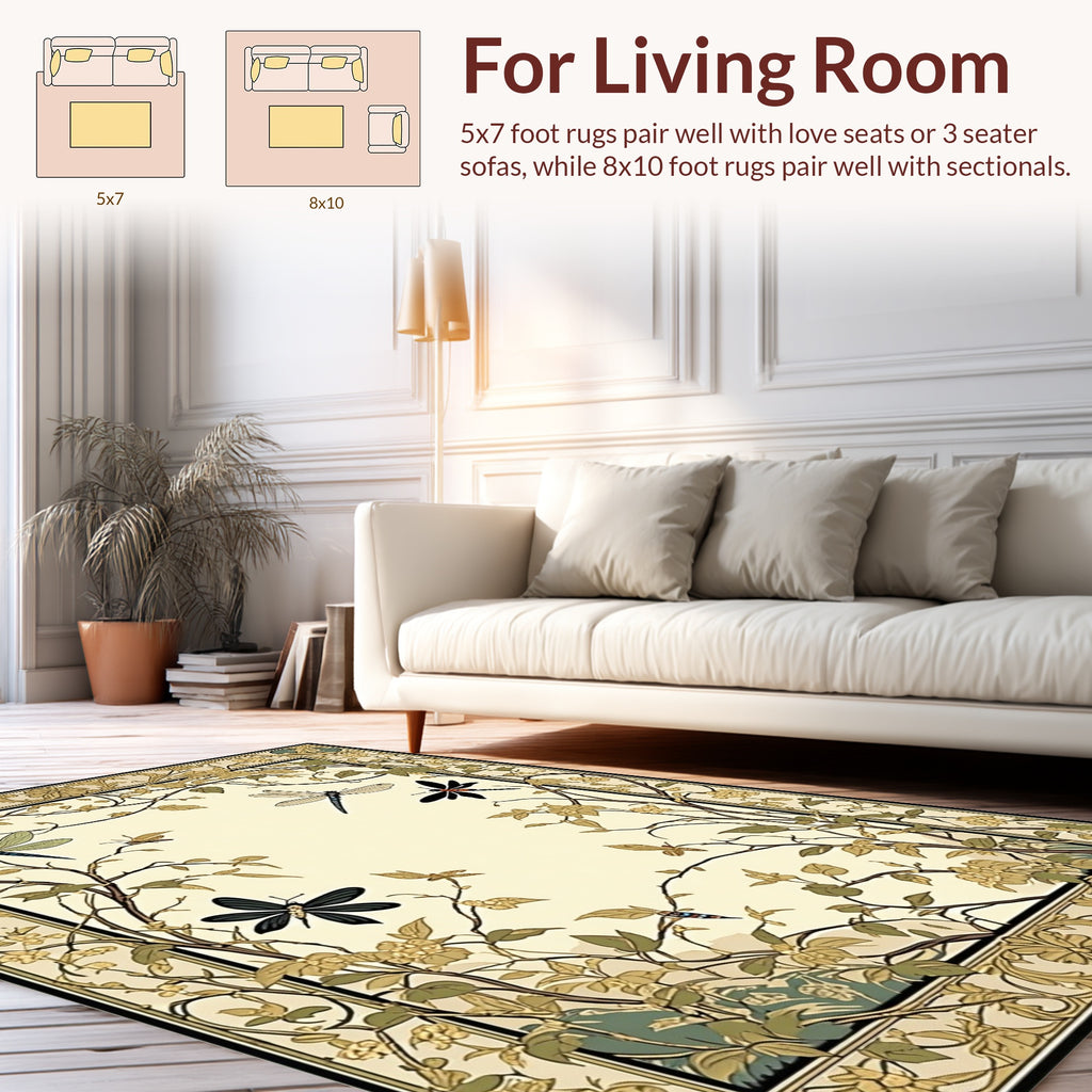 Nature Dragonfly Floral Vines Rug