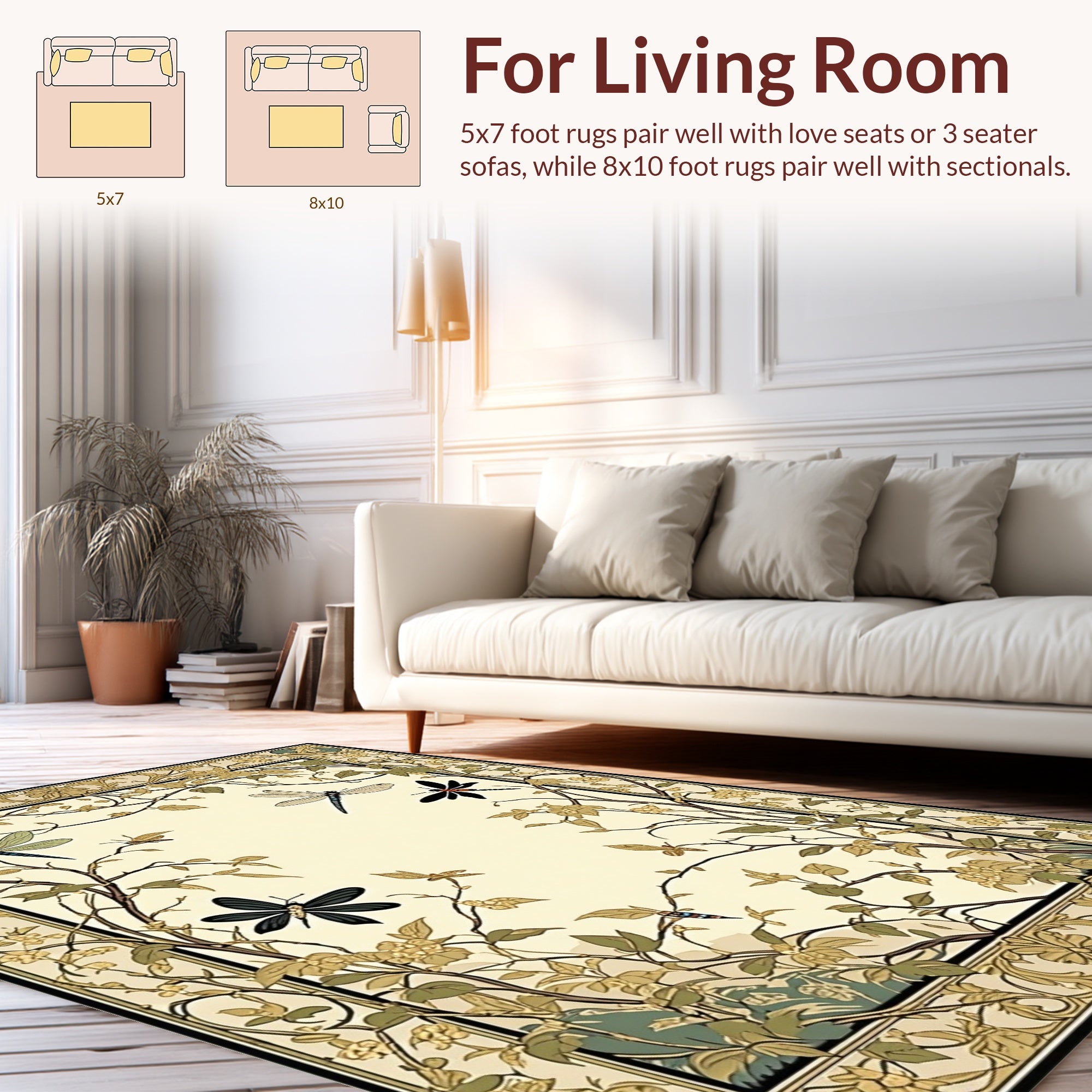 Nature Dragonfly Floral Vines Rug