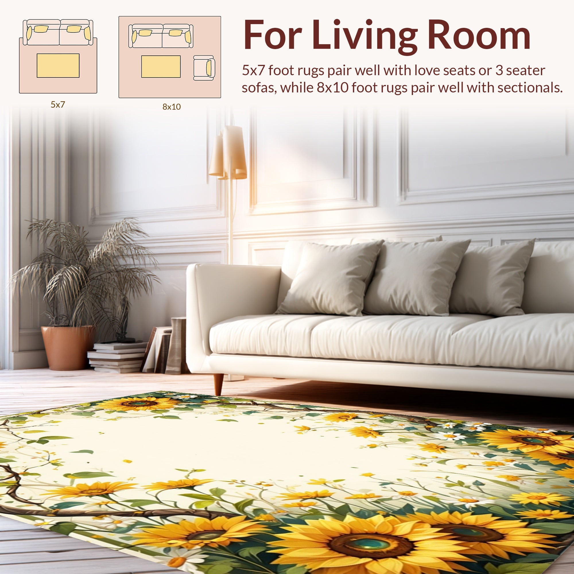 Whimsical Sunflower Daisy Meadow Design Rug