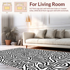 Black White Abstract Maze Design Rug