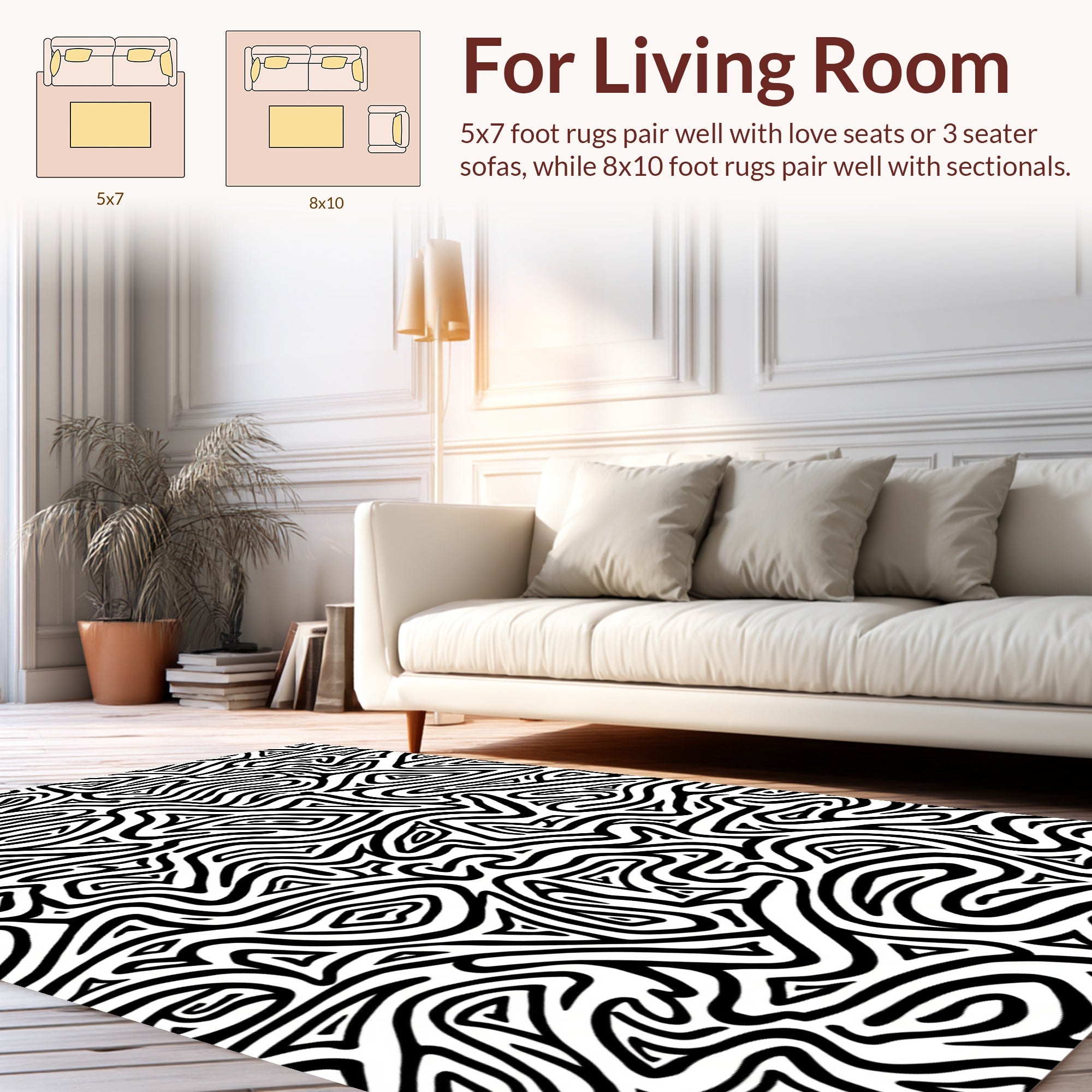 Black White Abstract Maze Design Rug