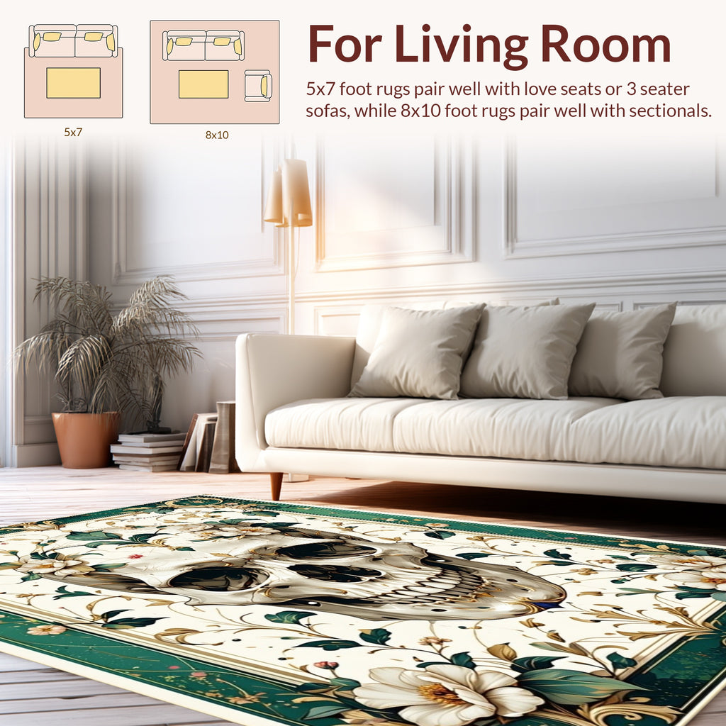 Elaborate Skull Floral Pattern Rug