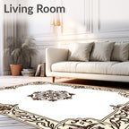 Cream Brown Floral Medallion Border Rug