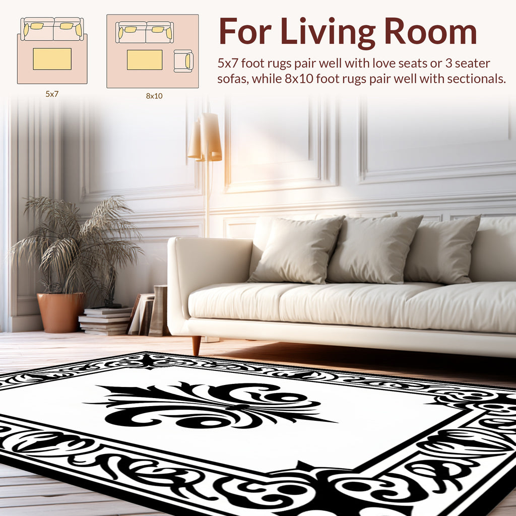 Classic Fleur de Lis Scrollwork Design Rug
