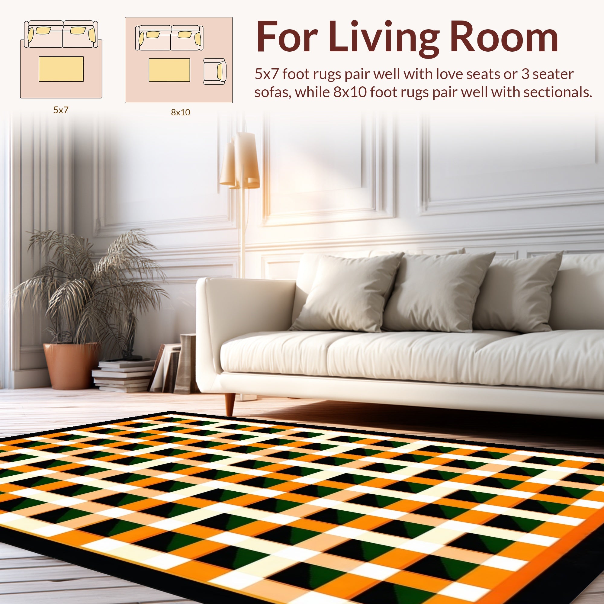 Bold Plaid Patterned Graphic Rug
