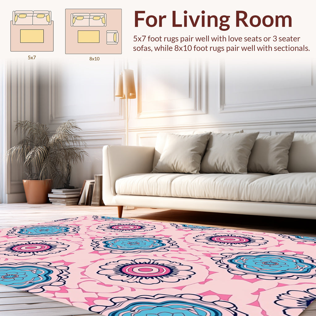 Pink Teal Floral Medallion Pattern Rug