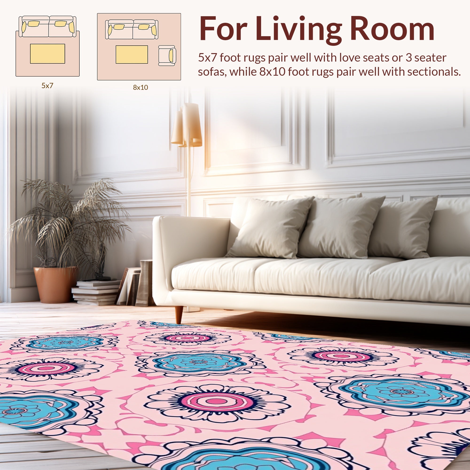 Pink Teal Floral Medallion Pattern Rug