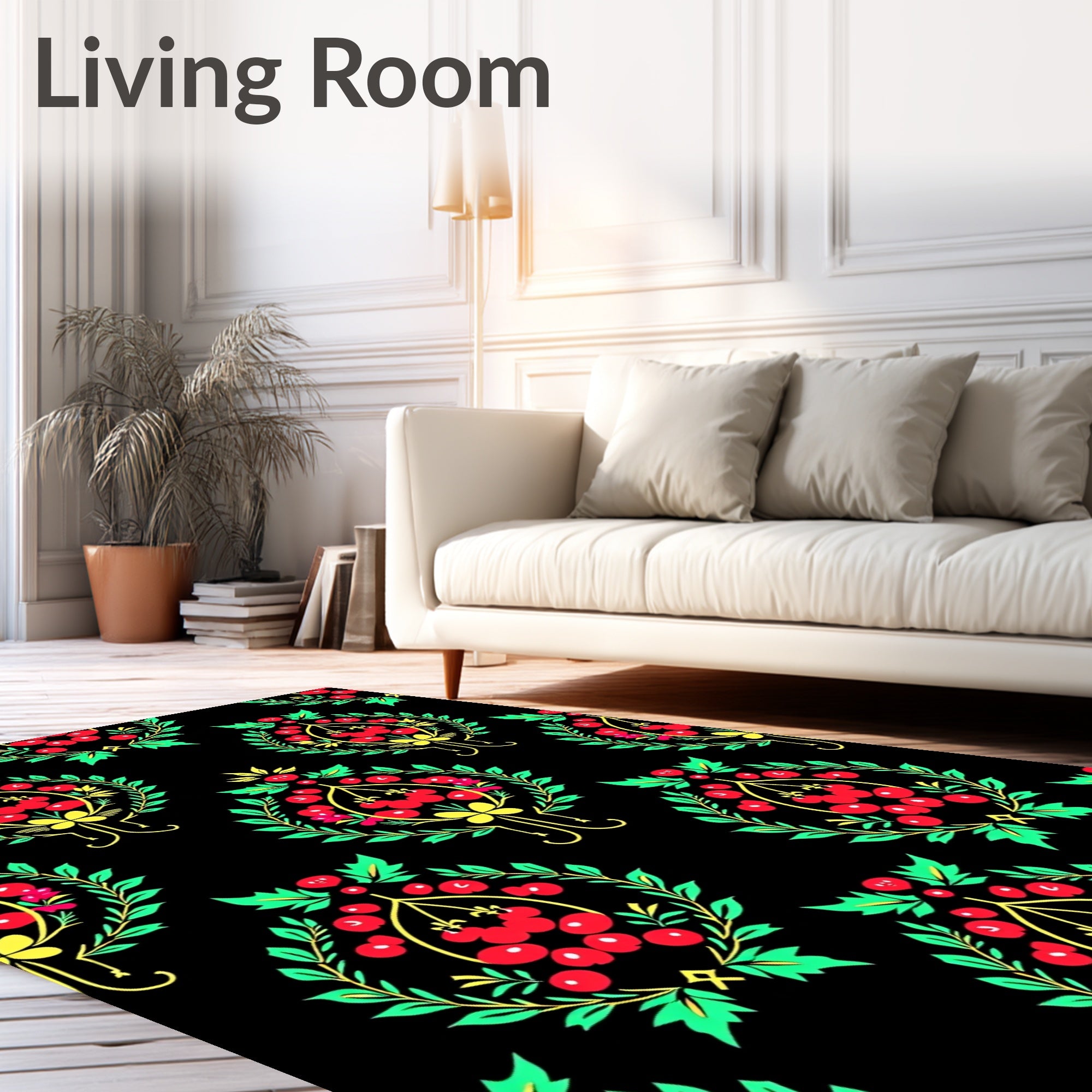 Folk Red Cherry Laurel Swag Rug