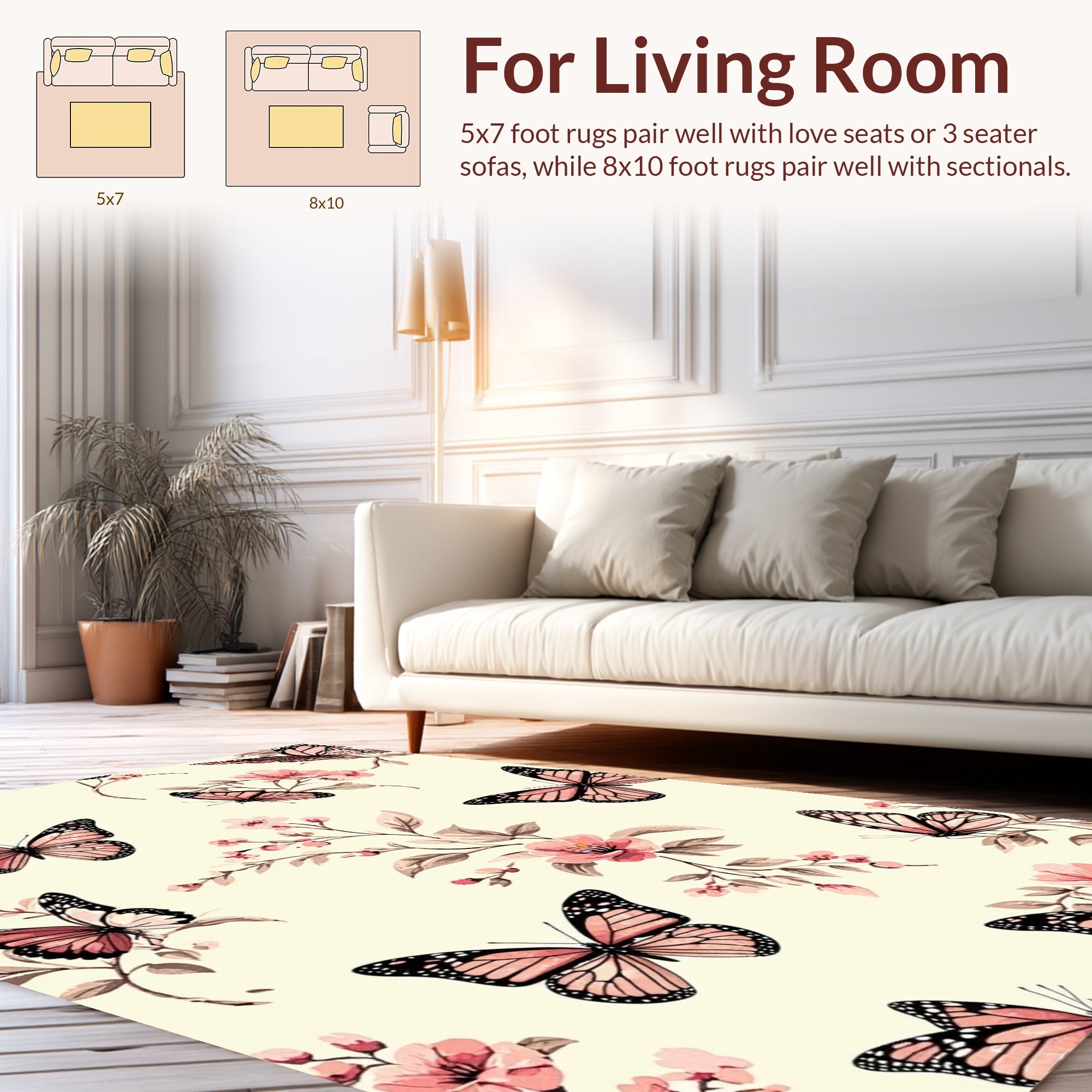 Delicate Pink Butterfly Floral Pattern Rug
