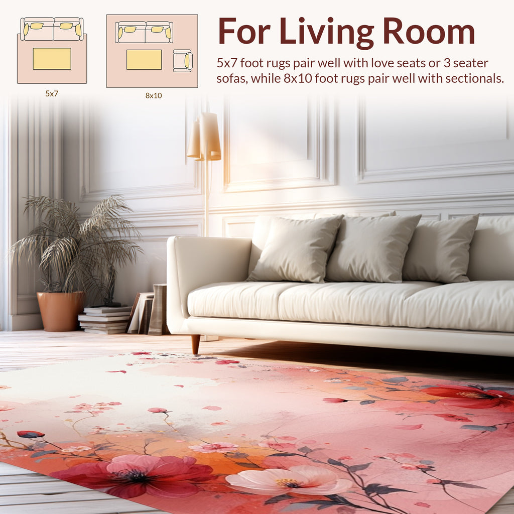 Delicate Pink Floral Watercolor Design Rug