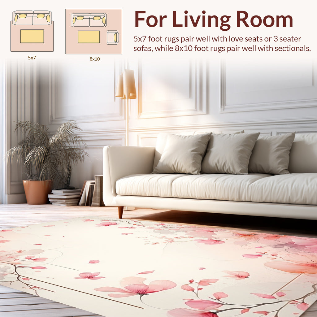 Delicate Pink Floral Watercolor Design Rug