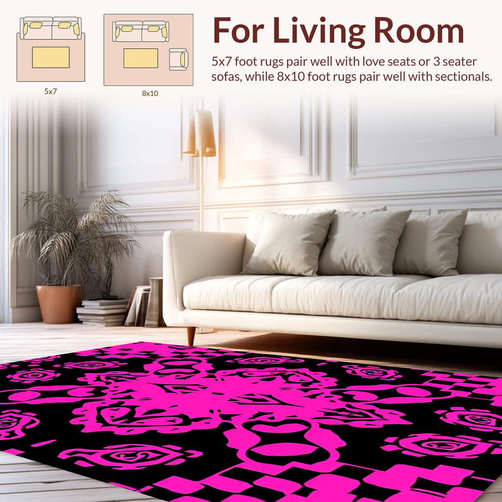 Bold Pink Black Abstract Symmetry Rug