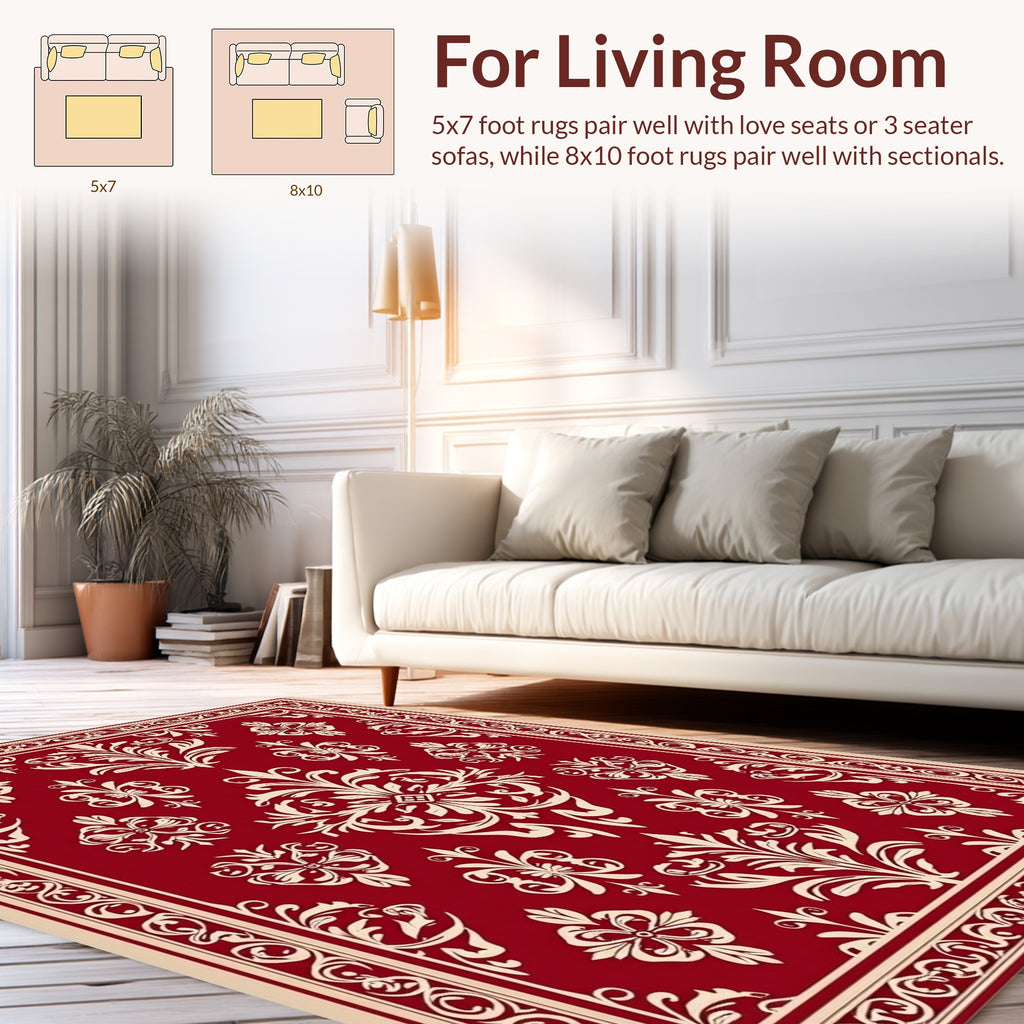 Elegant Red Floral Damask Design Rug