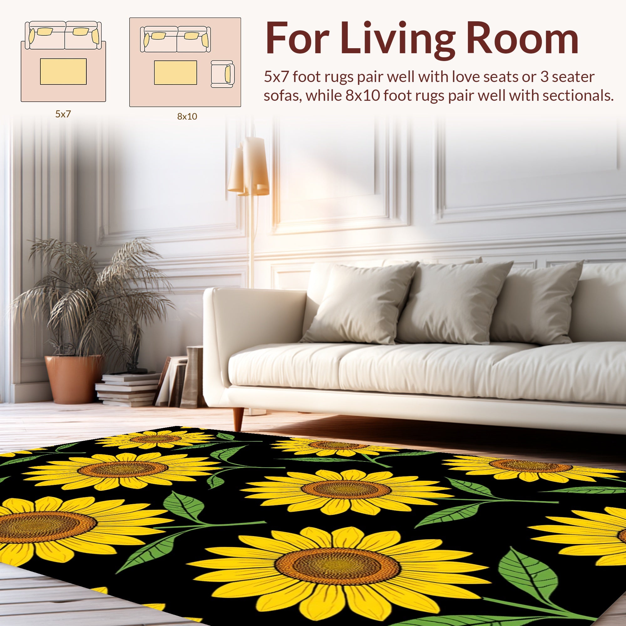Bright Yellow Sunflower Pattern Rug