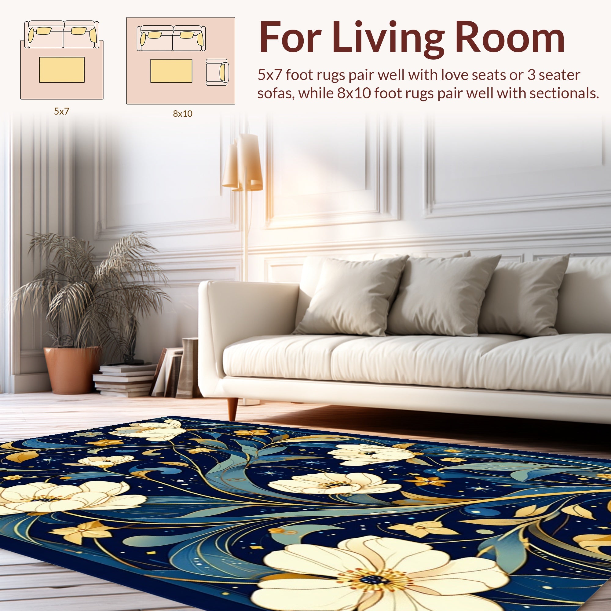 Midnight Floral Vines Stars Rug
