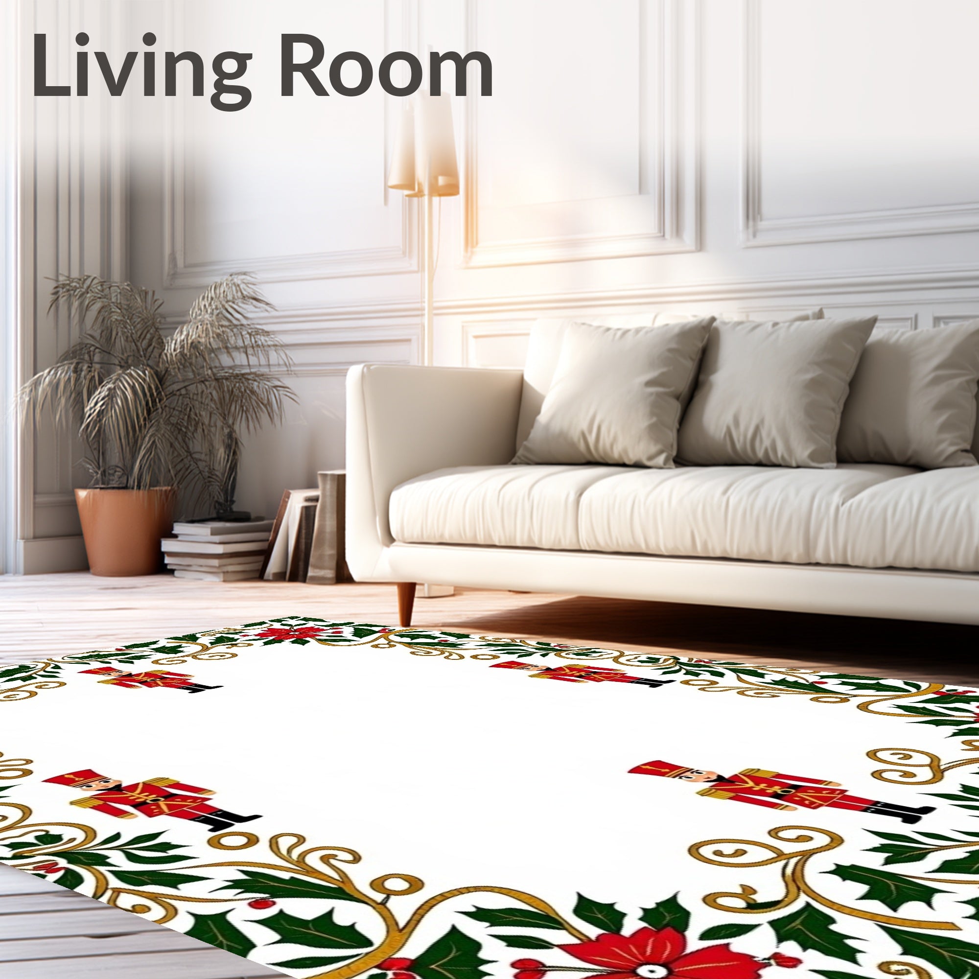 Red Nutcracker Holly Poinsettia Border Rug