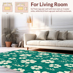 Creamy Floral Pattern On Teal Background Rug