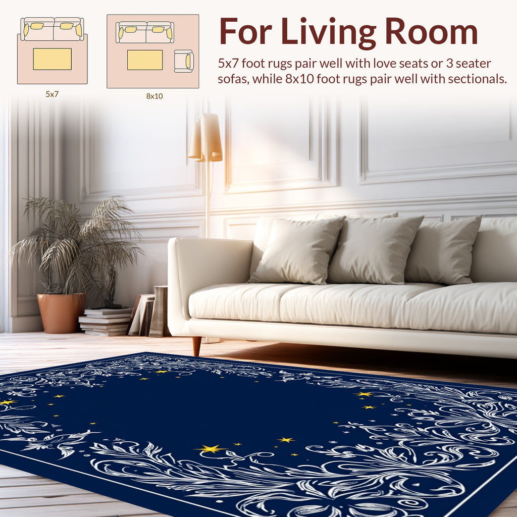 Ornate Celestial Flourish Pattern Rug