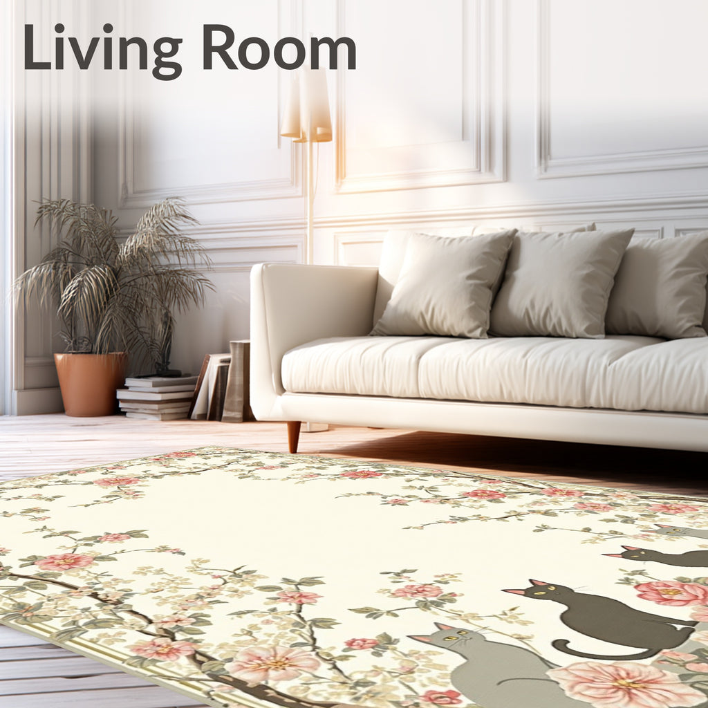 Floral Vine With Cats Pattern Rug