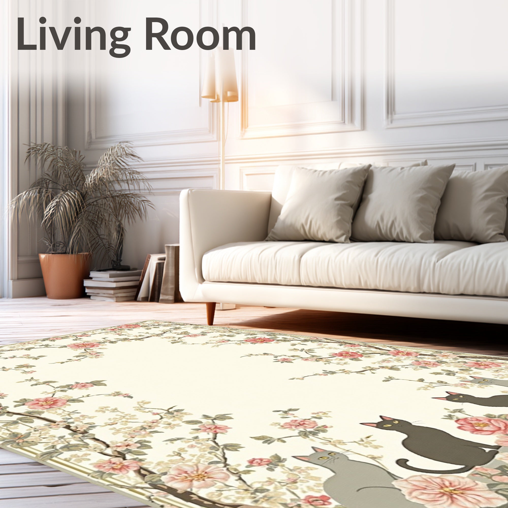Floral Vine With Cats Pattern Rug