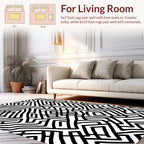 Bold Black White Abstract Maze Pattern Rug