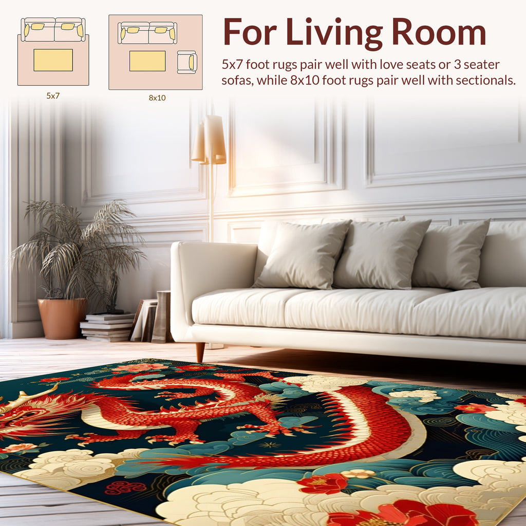 The Majestic Red Dragon Floral Rug