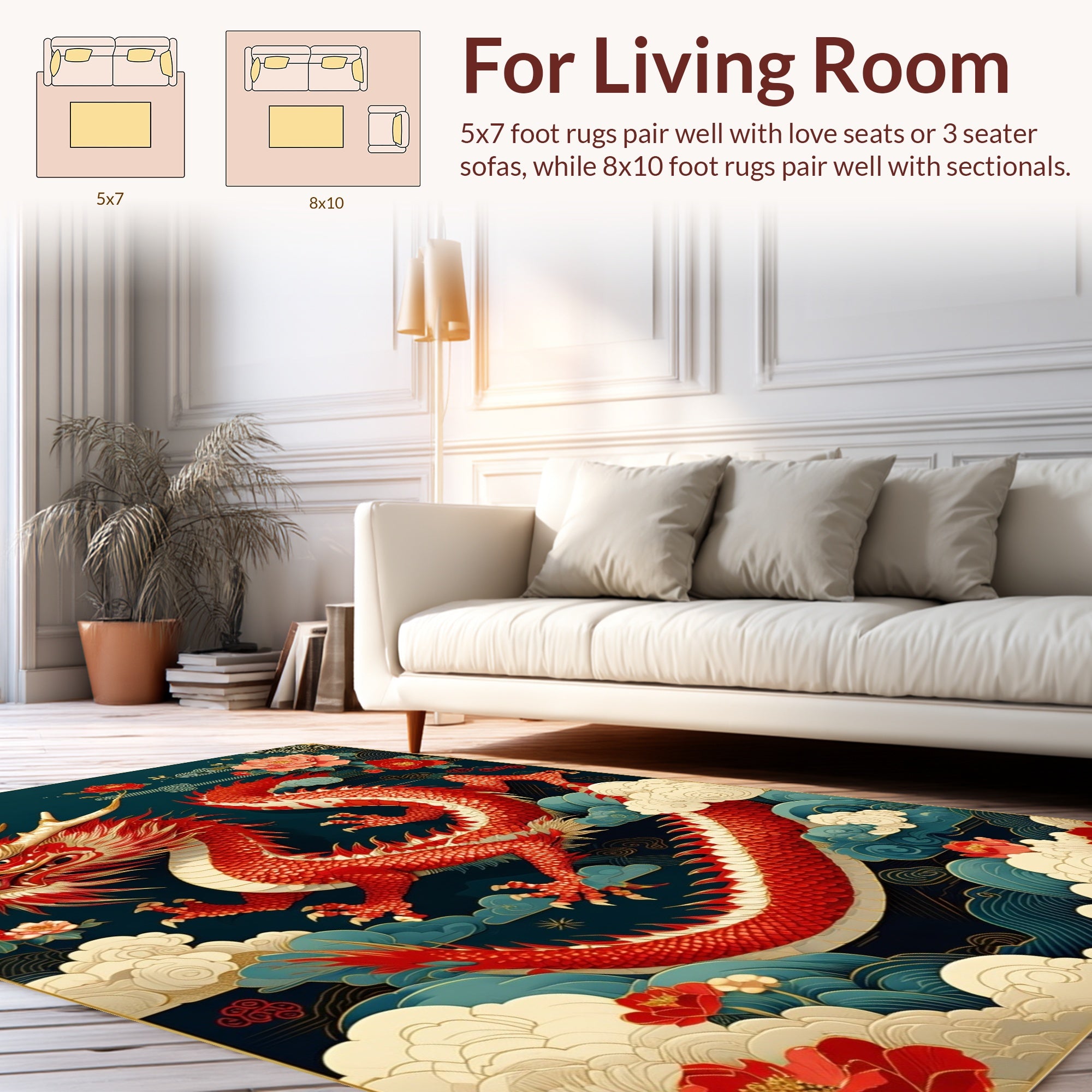 The Majestic Red Dragon Floral Rug