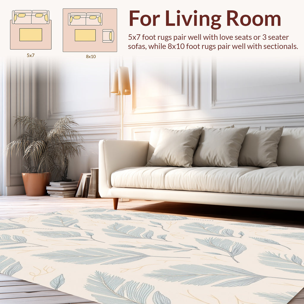 Light Blue Feather Botanical Pattern Rug