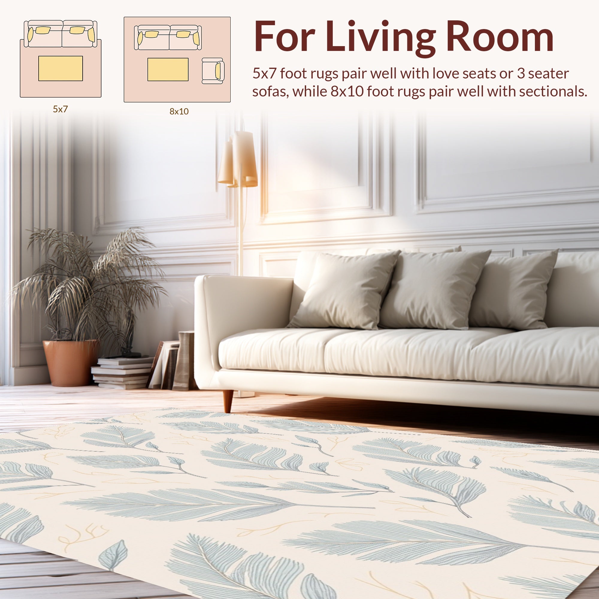 Light Blue Feather Botanical Pattern Rug
