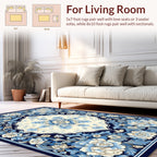 Floral Medallion Pattern Blue Cream Design Rug