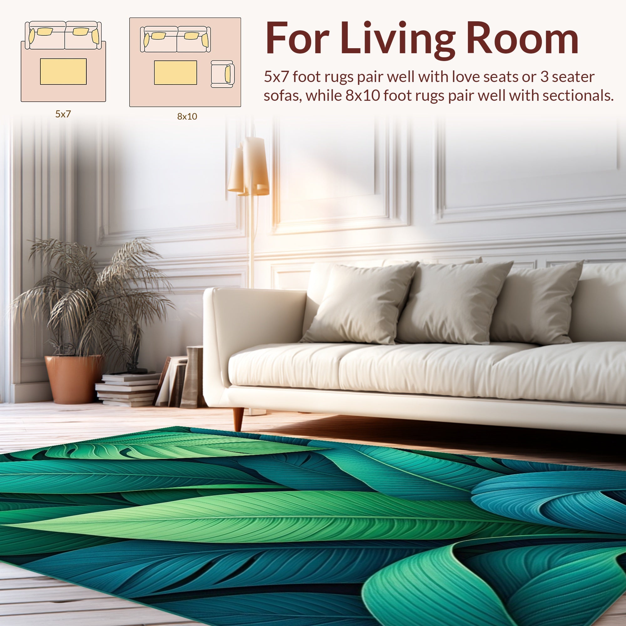 Lush Green Leaf Tropical Pattern Rug