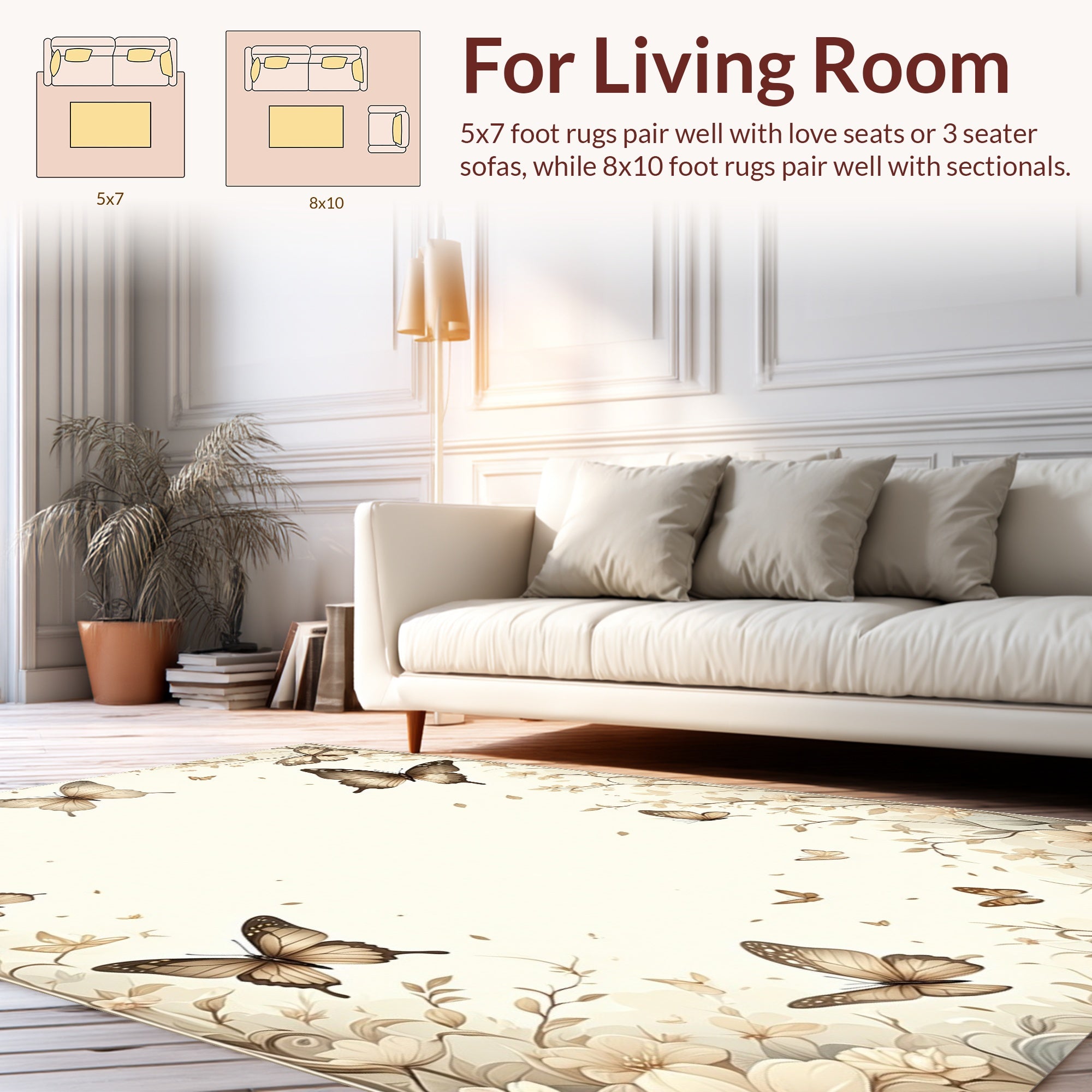 Delicate Butterflies Floral Branches Rug