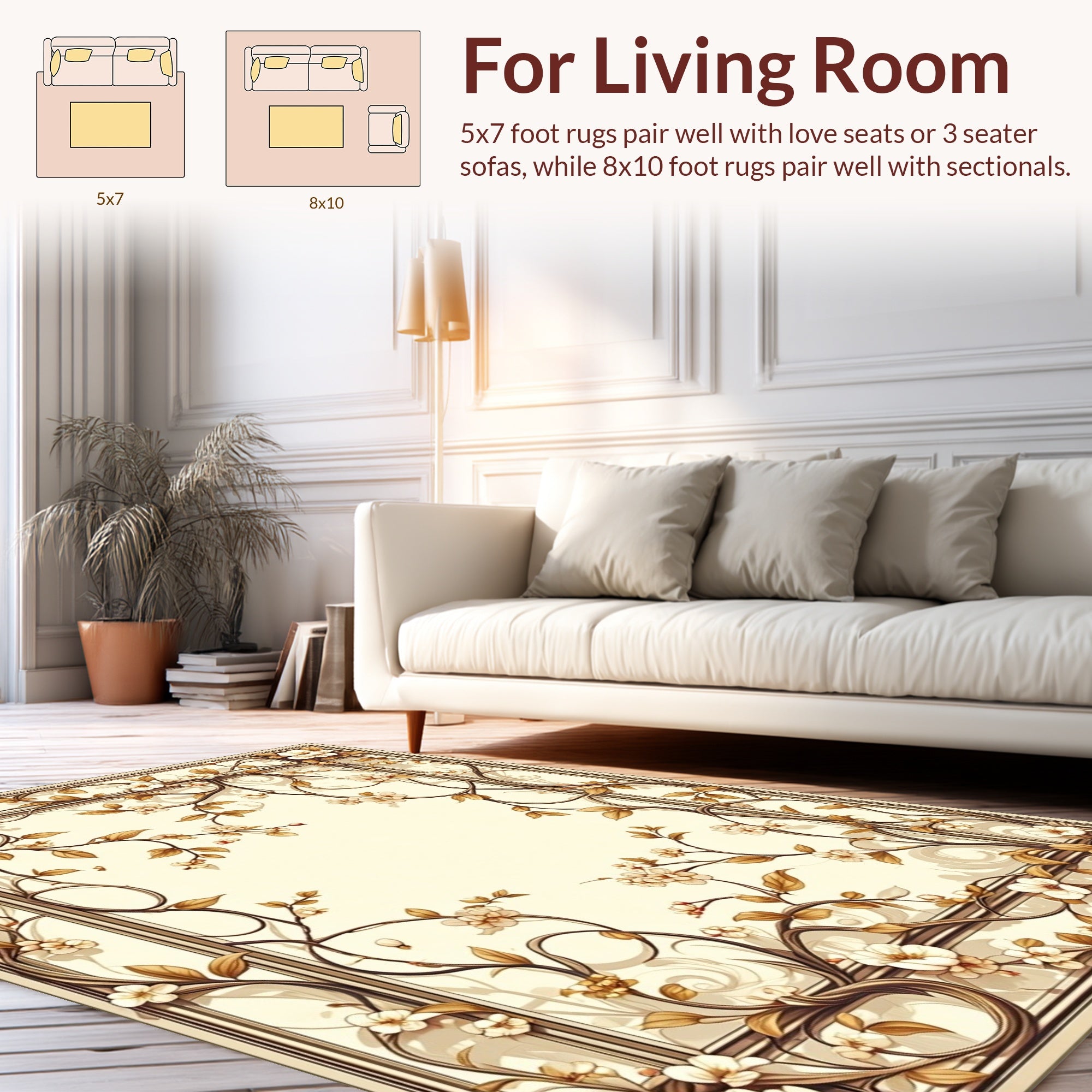 Elegant Floral Vine Frame Design Rug