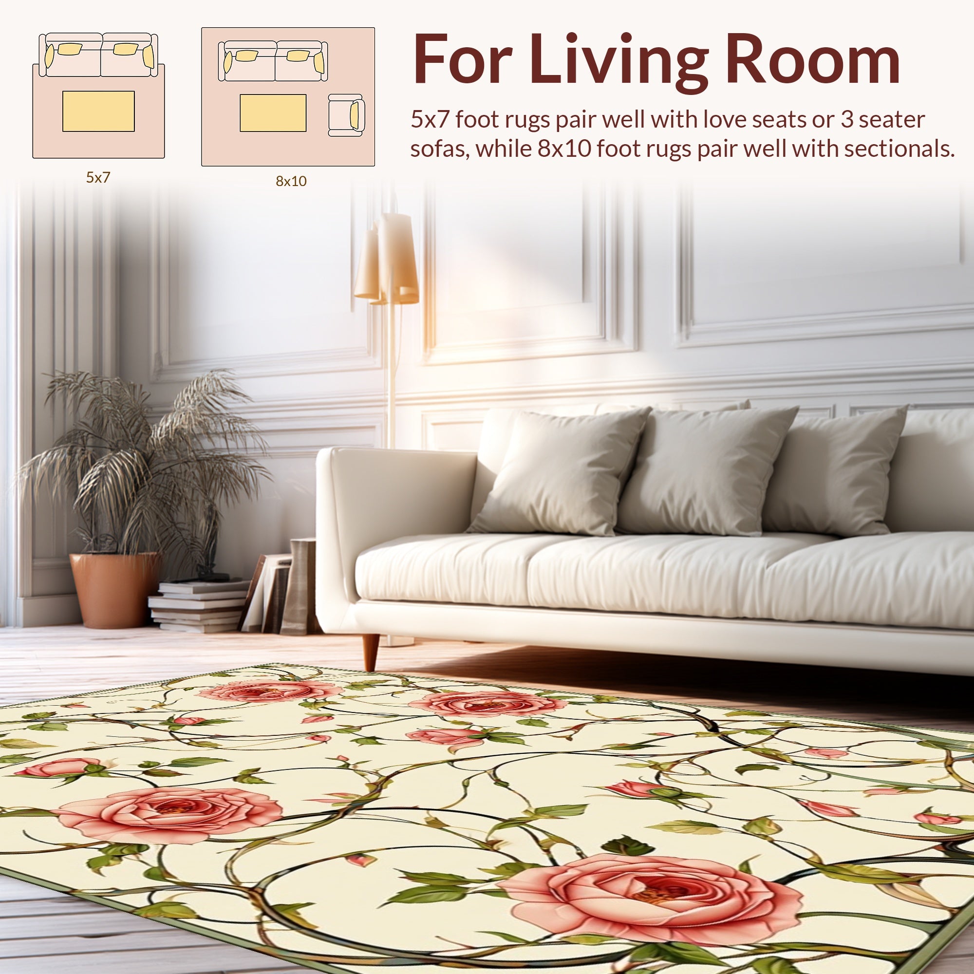Vintage Rose Vine Floral Pattern Rug