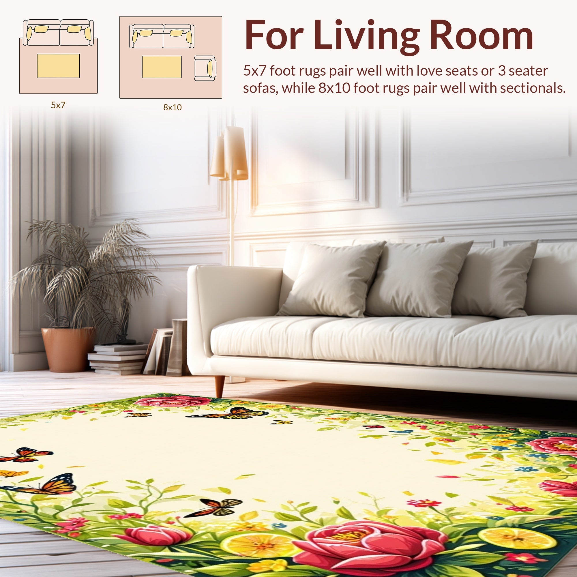 Vibrant Blossom Butterfly Surround Art Rug