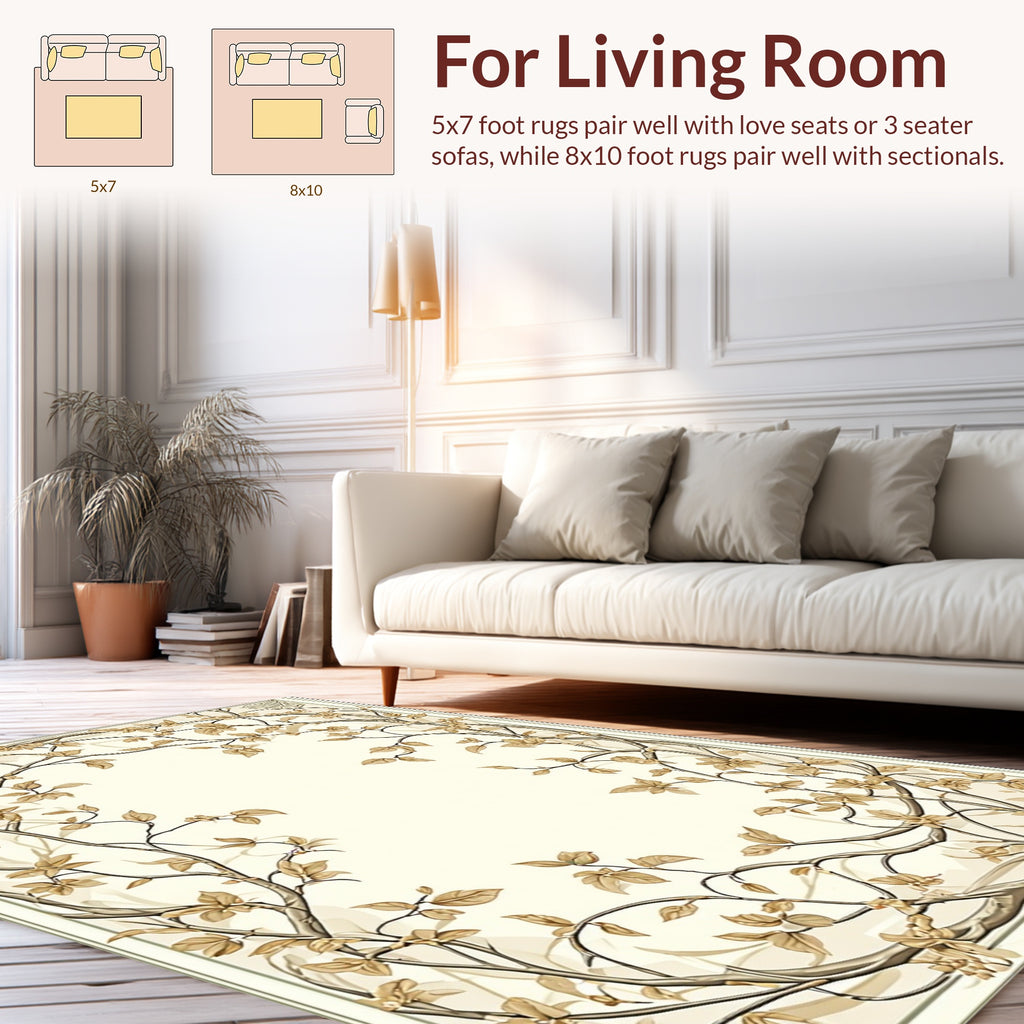 Elegant Floral Vine With Golden Leaves Rug