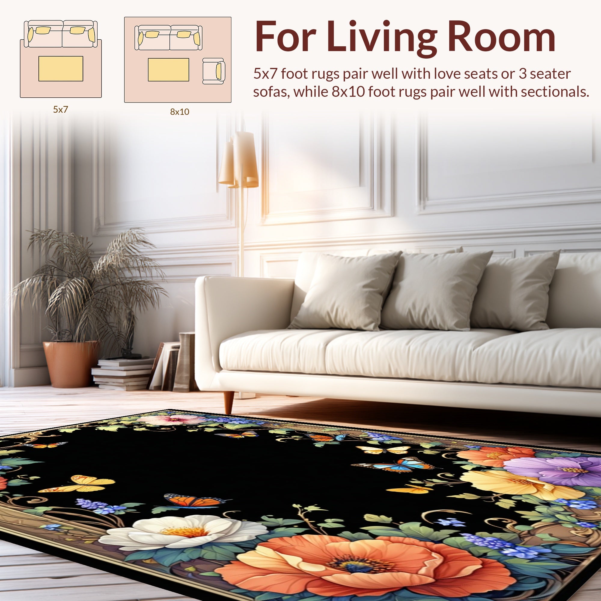 Vibrant Floral Butterflies Garden Design Rug