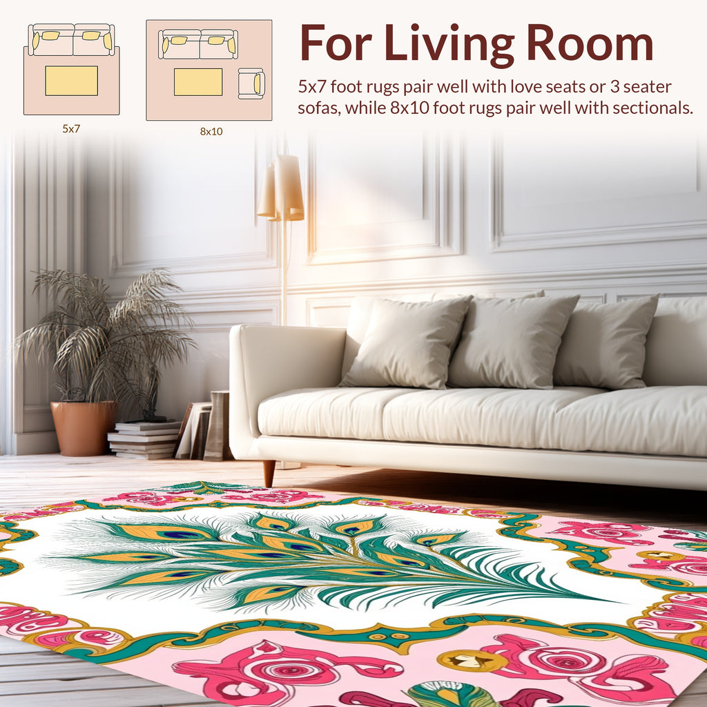 Peacock Feather Floral Art Nouveau Rug