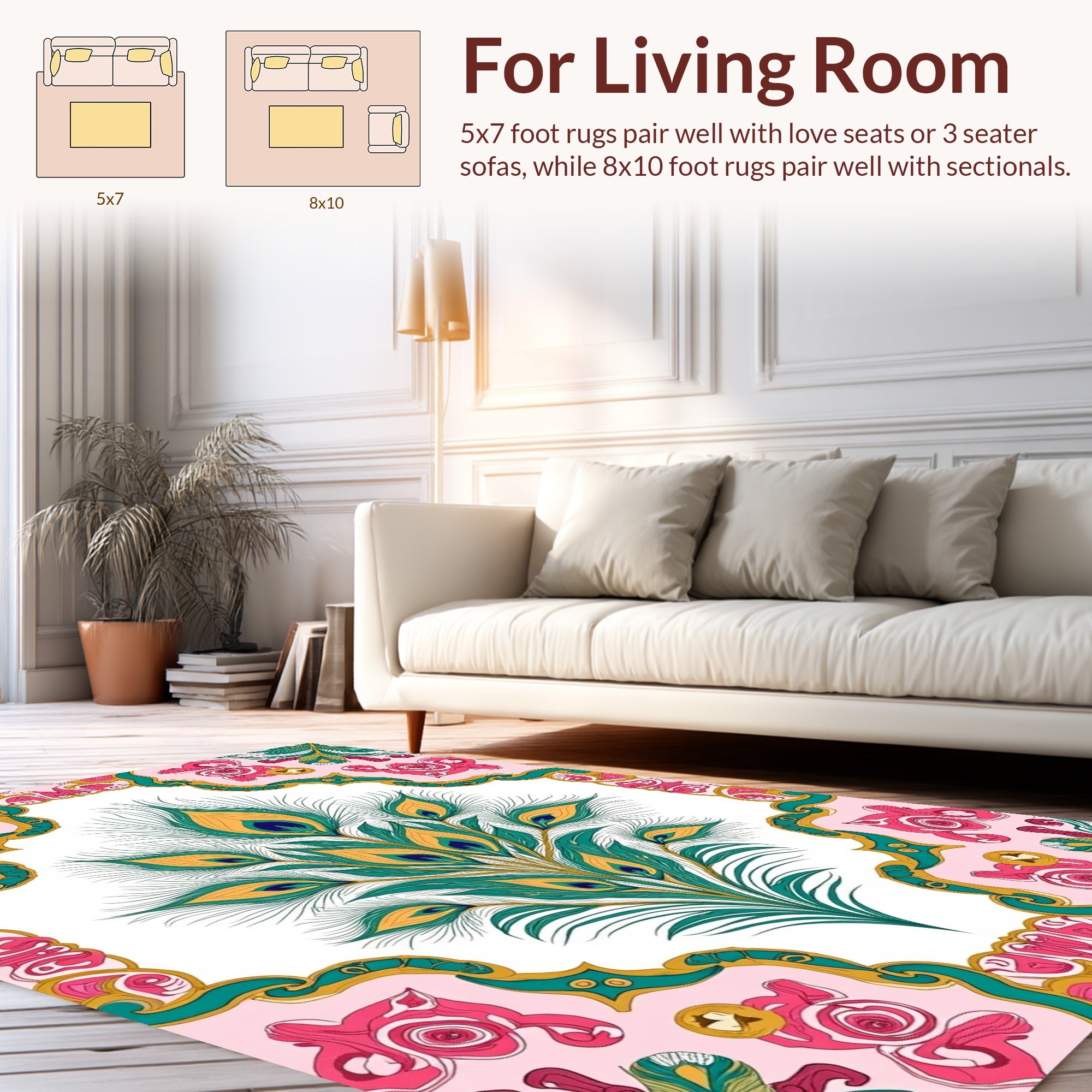 Peacock Feather Floral Art Nouveau Rug