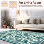 Classic Teal Floral Scroll Pattern Rug