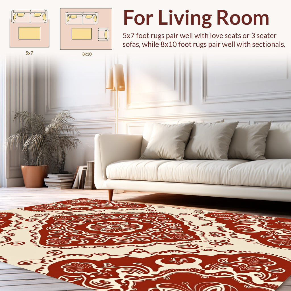 Ornate Red Lace Inspired Medallion Pattern Rug