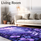 Enchanted Purple Forest Butterfly Scene Rug