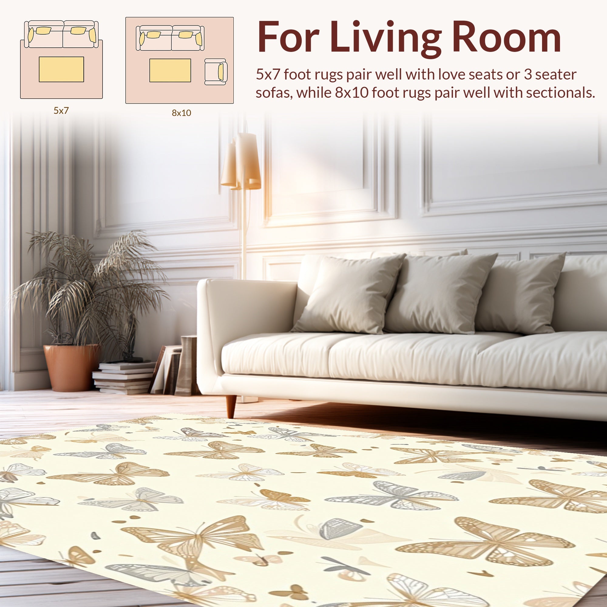 Neutral Butterfly Patterned Textile Rug