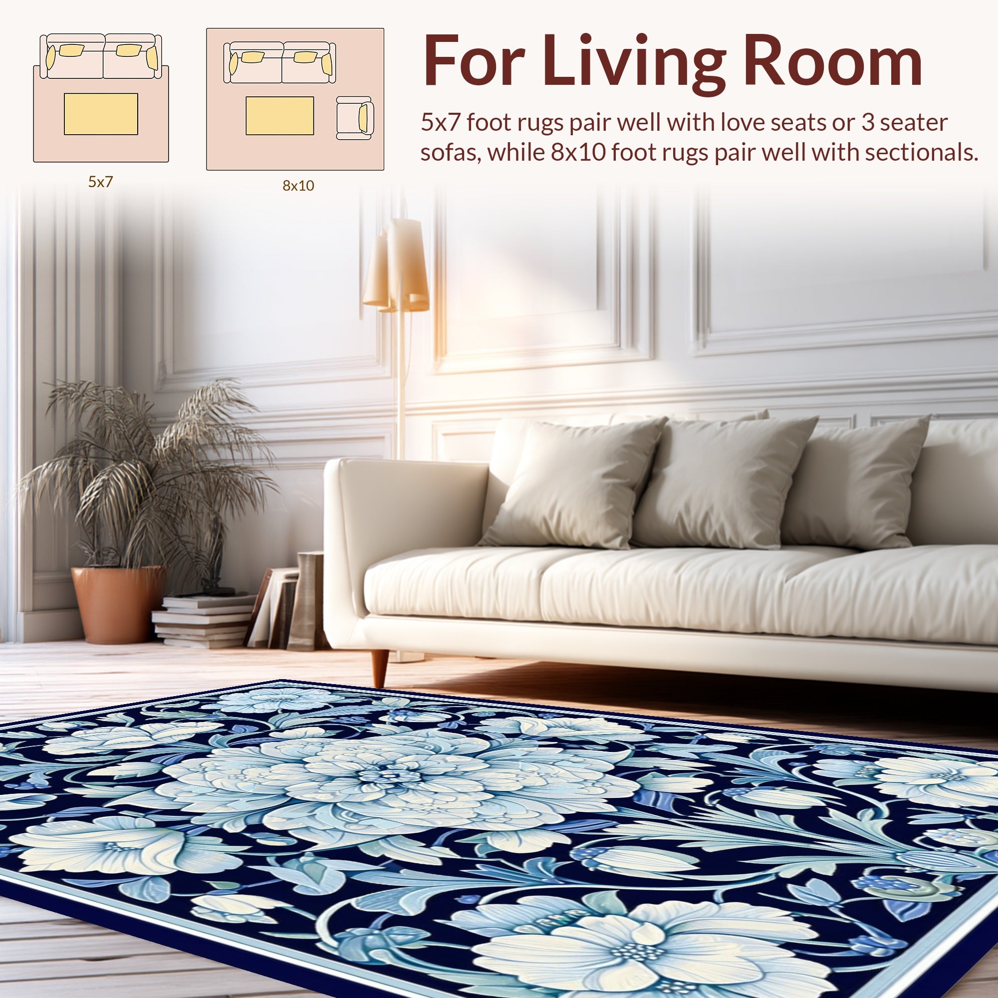 Ornate Blue Floral Art Nouveau Rug