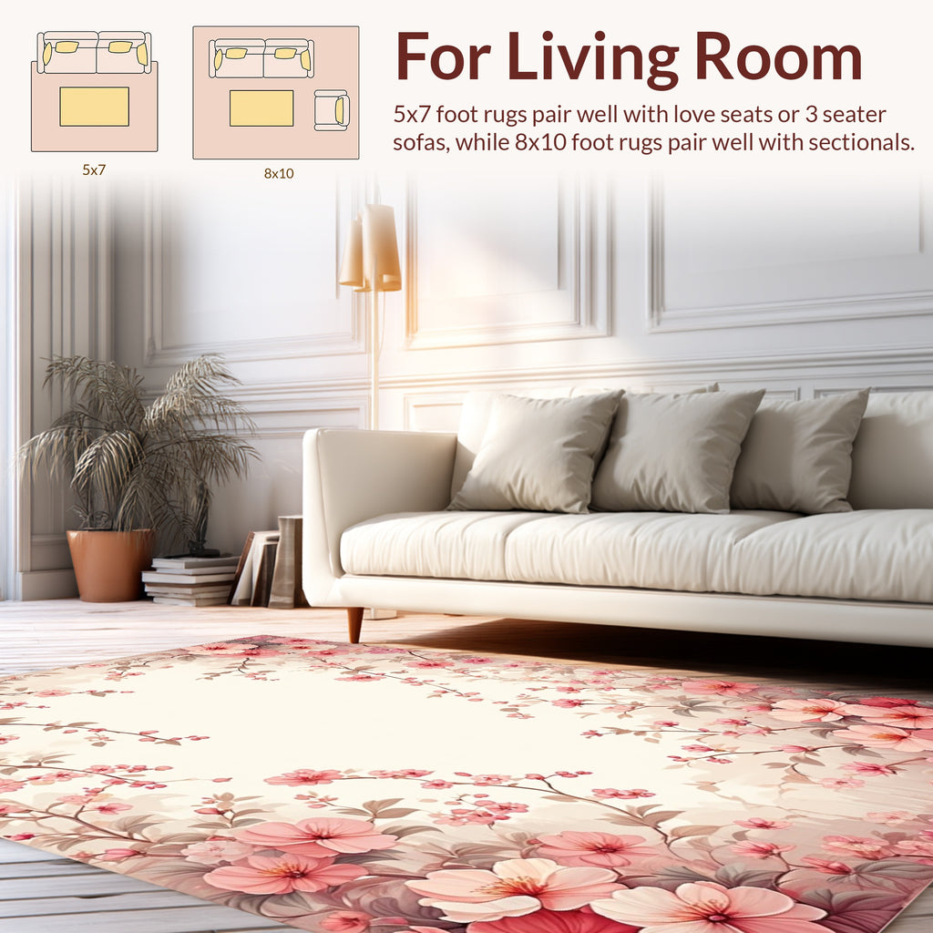Pink Floral Branches Whimsical Design Rug