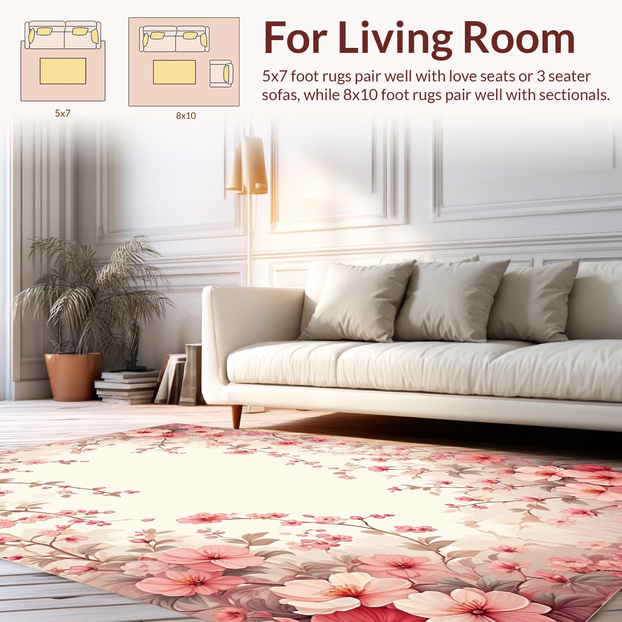 Pink Floral Branches Whimsical Design Rug