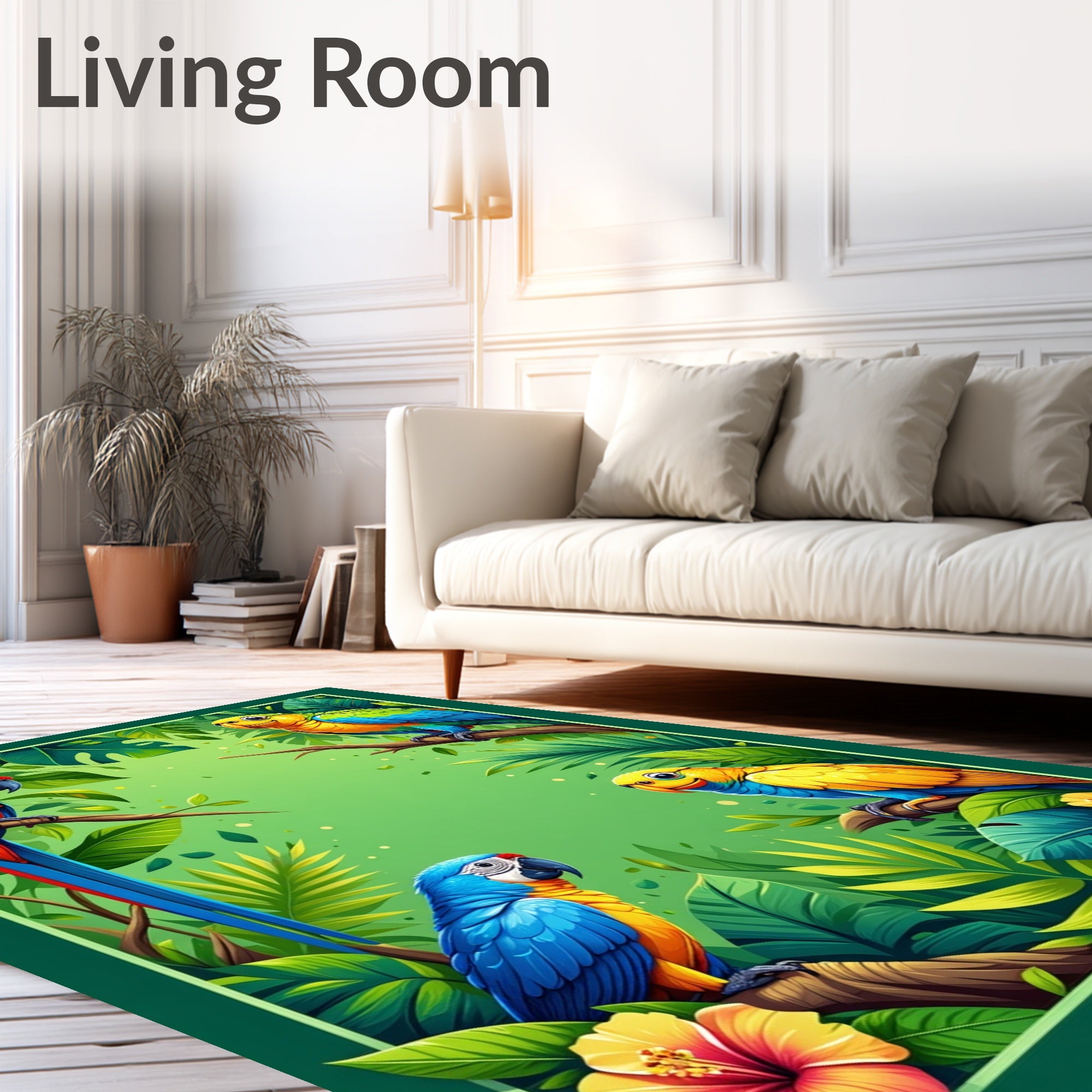 Tropical Rainforest Parrot Floral Pattern Rug